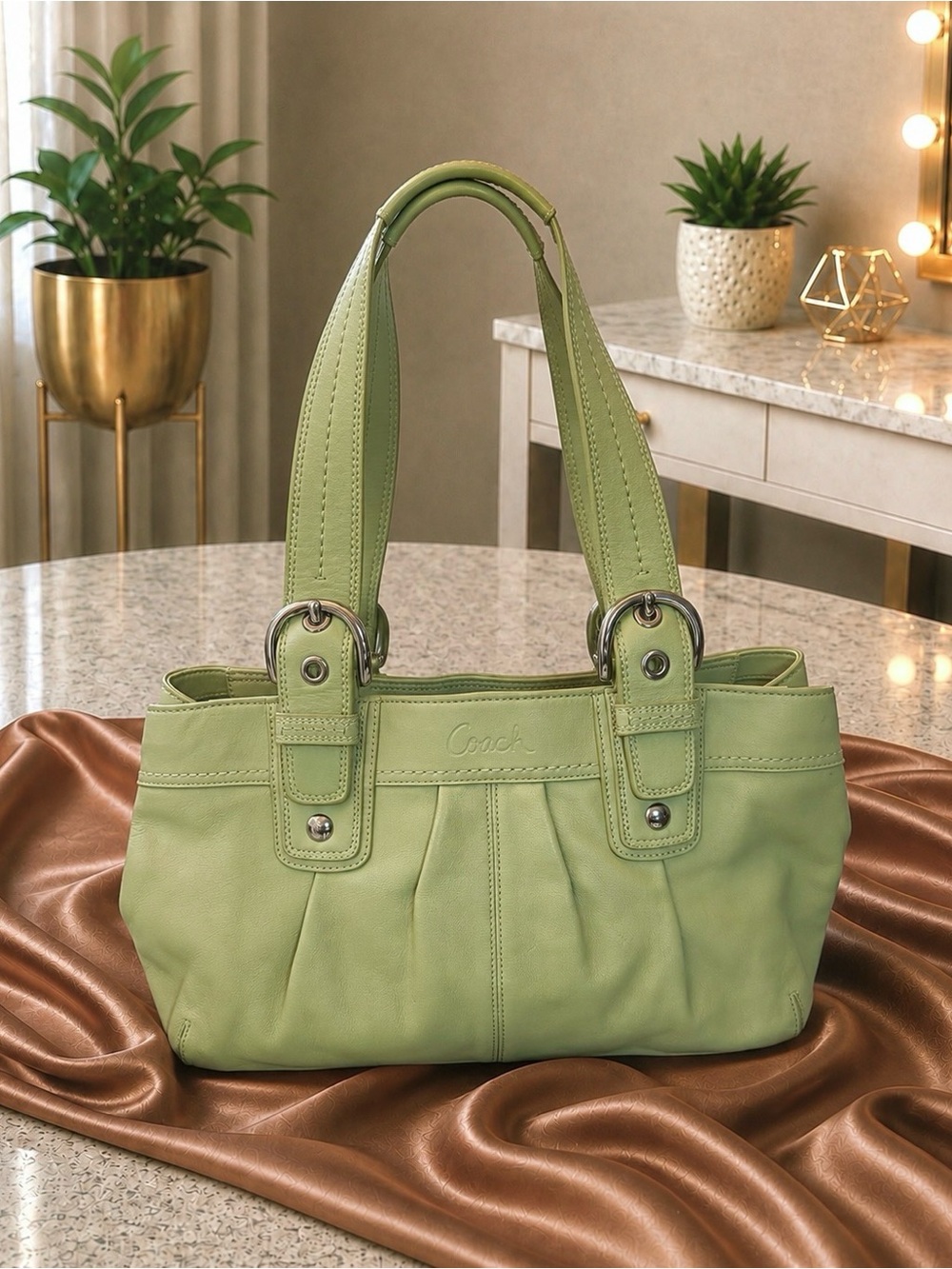 Coach LARGE  Vintage Soho
Sage Green Pleated Leather
Shoulder Bag F13732